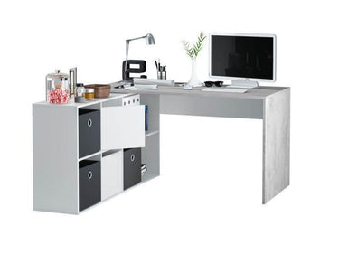 Pellegrini White and Concrete Grey Large FlexiCorner Office Desk with Storage - UK Luxury Furniture